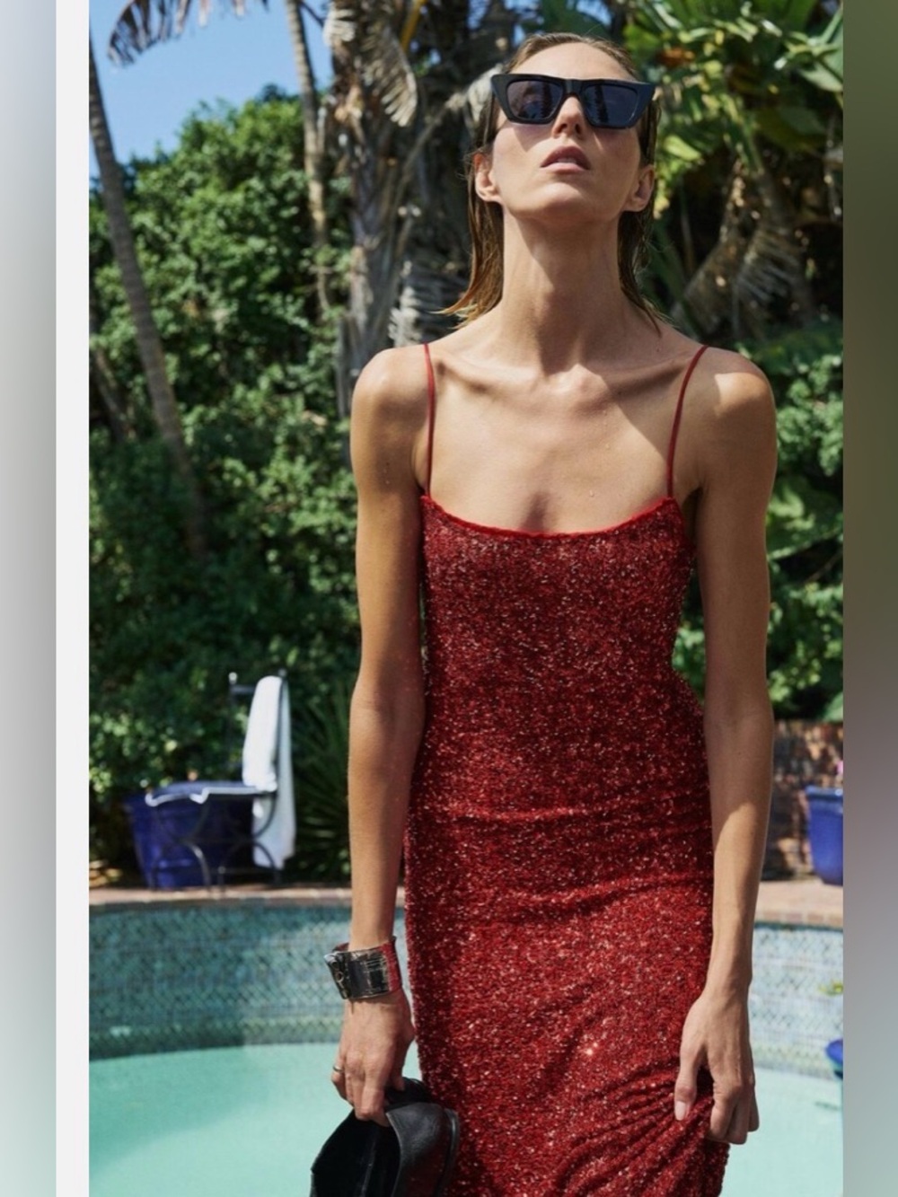 Zara Red Sequin Spaghetti-Strap Dress